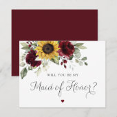 Zonnebloemen Burgundy Wedding Maid of Honor Kaart (Voorkant / Achterkant)