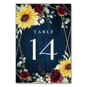 Zonnebloemen Burgundyrozen Navy Geometrische Huwel Kaart (Achterkant)