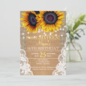 Zonnebloemen burlap en kant herfst zoet zestien kaart (Staand voorkant)