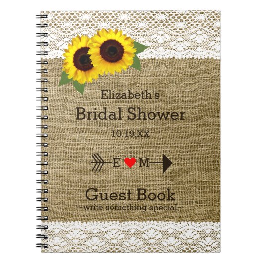 Zonnebloemen Burlap Vrijgezellenfeest Guest Book | Notitieboek (Voorkant)