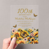 Zonnebloemen Butterflies 100e verjaardag Acryl Uitnodigingen (Insitu (Draagbaar))