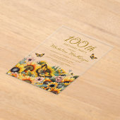 Zonnebloemen Butterflies 100e verjaardag Acryl Uitnodigingen (Laagn)