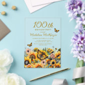 Zonnebloemen Butterflies 100e verjaardag Acryl Uitnodigingen (Insitu (Huwelijk))