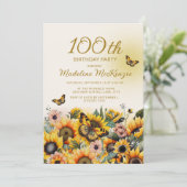 Zonnebloemen Butterflies 100e verjaardag Kaart (Staand voorkant)