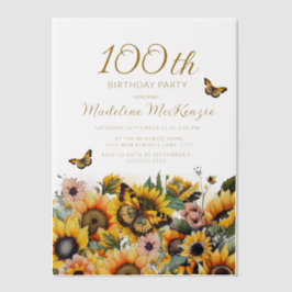 Zonnebloemen Butterflies 100e verjaardag Vellum Uitnodigingen