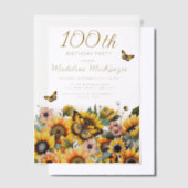 Zonnebloemen Butterflies 100e verjaardag Vellum Uitnodigingen (Offset)