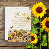 Zonnebloemen Butterflies 90th Birthday Party Kaart