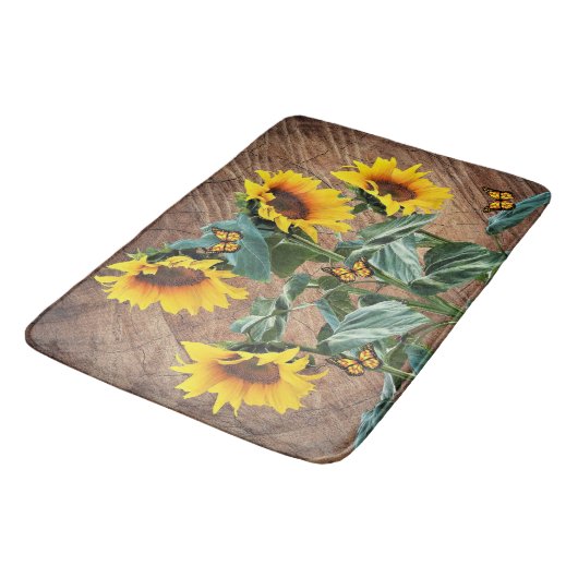 Zonnebloemen Butterflies Rustic Barn Board Badmat (Gekanteld)