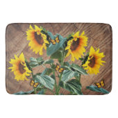 Zonnebloemen Butterflies Rustic Barn Board Badmat (Voorkant)
