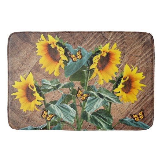 Zonnebloemen Butterflies Rustic Barn Board Badmat (Voorkant)