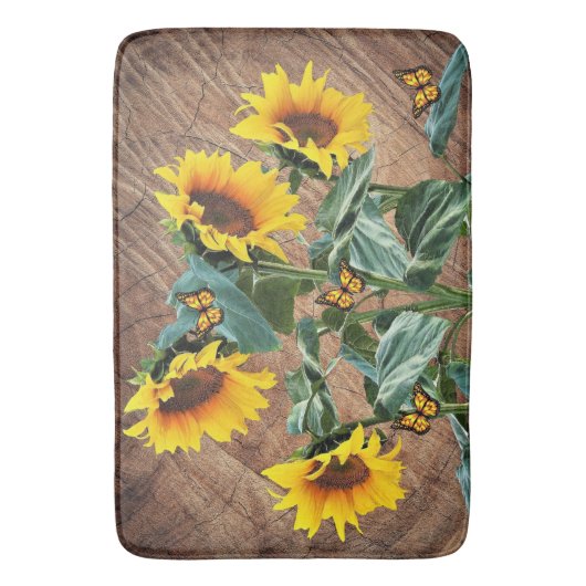 Zonnebloemen Butterflies Rustic Barn Board Badmat (Voorkant Verticaal)