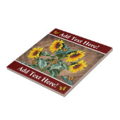 Zonnebloemen Butterflies Rustic Barn Board Ceramic Tegeltje (Zijkant)