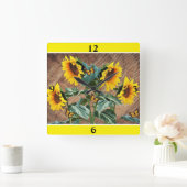 Zonnebloemen Butterflies Rustic Barn Board Square  Vierkante Klok (Huis)