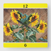 Zonnebloemen Butterflies Rustic Barn Board Square  Vierkante Klok (Voorkant)