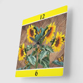 Zonnebloemen Butterflies Rustic Barn Board Square  Vierkante Klok (Hoek)