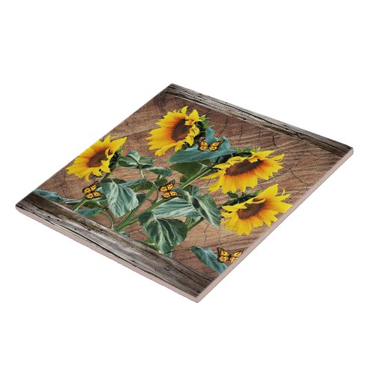 Zonnebloemen Butterflies Tegeltje (Zijkant)