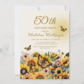 Zonnebloemen Butterflies Women's 50e verjaardag Kaart (Voorkant)