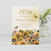 Zonnebloemen Butterflies Women's 50e verjaardag Kaart (Staand voorkant)
