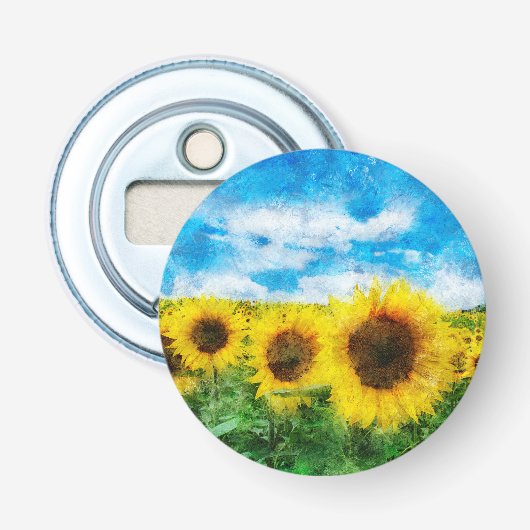 Zonnebloemen Button Flesopener (Voorkant)