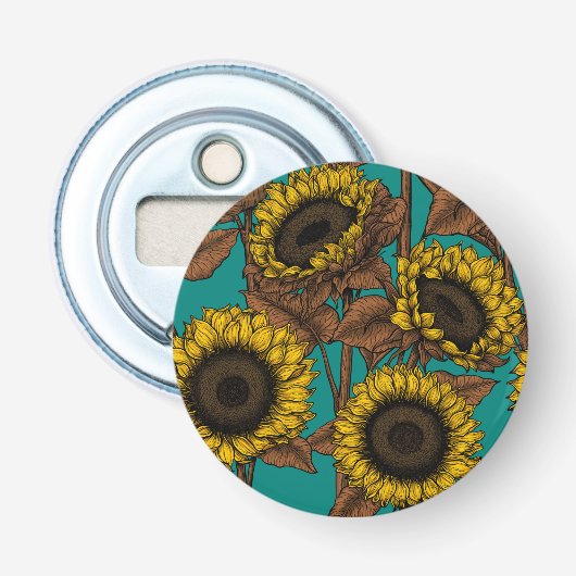 Zonnebloemen Button Flesopener (Voorkant)