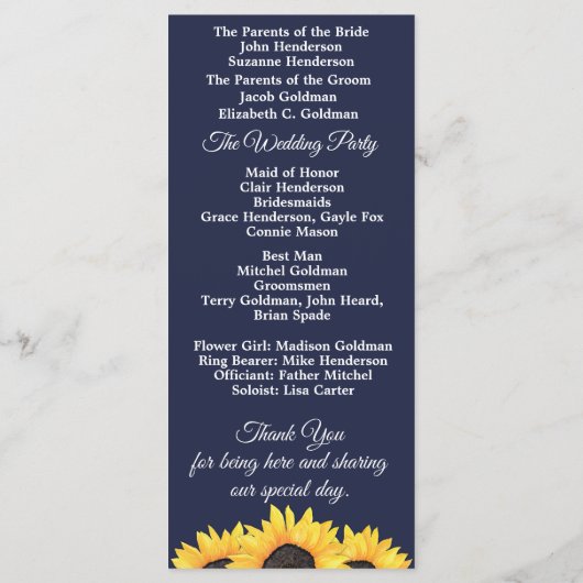 Zonnebloemen Buwprogramma Landbloemen Blauw Programmakaart (Achterkant)