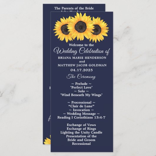 Zonnebloemen Buwprogramma Landbloemen Blauw Programmakaart (Voorkant / Achterkant)