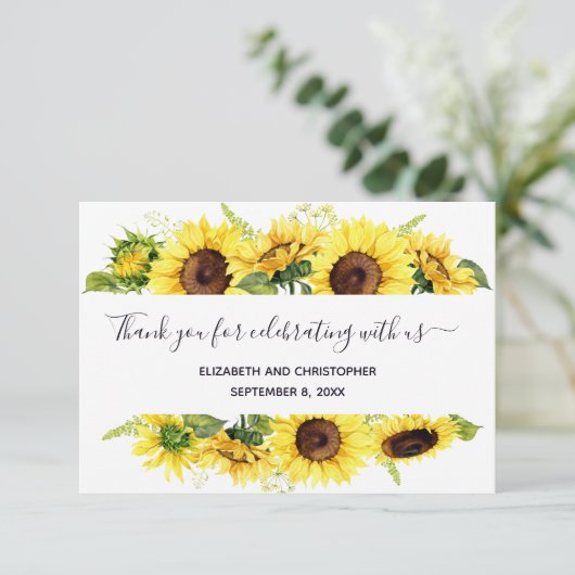 Zonnebloemen Calligrafie Weddenschap Hartelijk dan Bedankkaart (Staand voorkant)