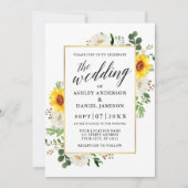 Zonnebloemen Calligrafie White Floral Wedding Kaart (Voorkant)