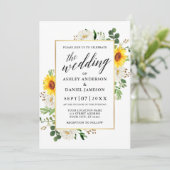 Zonnebloemen Calligrafie White Floral Wedding Kaart (Staand voorkant)