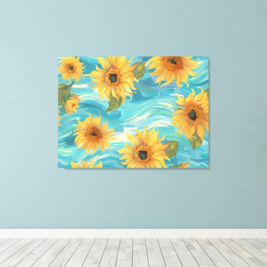 Zonnebloemen Canvas Afdruk (Insitu (Houten vloer))