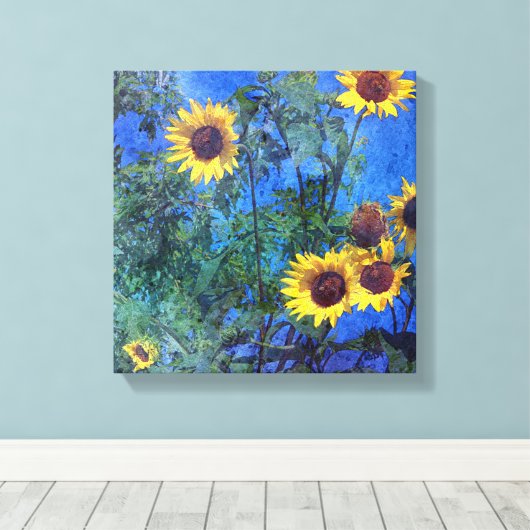 Zonnebloemen Canvas Afdruk (Insitu (Houten vloer))