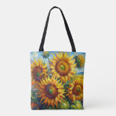 Zonnebloemen Canvas tas olieverfstijl (Achterkant)