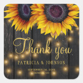 Zonnebloemen chique rustieke houten bruiloft envel vierkante sticker (Voorkant)
