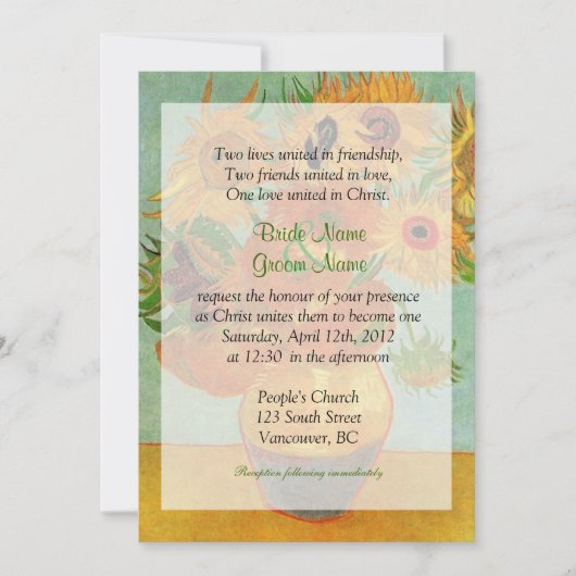  zonnebloemen Christelijke bruiloft Kaart (Voorkant)