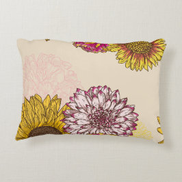 Zonnebloemen, Chrysanten, Anjers Bloemen Accent Kussen