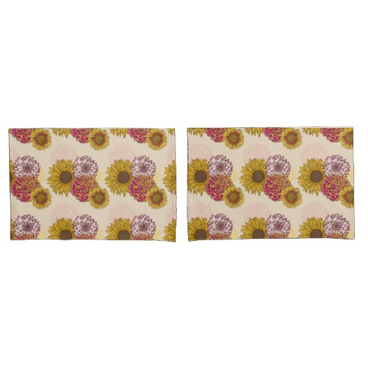 Zonnebloemen, Chrysanten, Anjers Bloemen Kussensloop (Voorkant-Set)