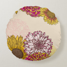 Zonnebloemen, Chrysanten, Anjers Bloemen Rond Kussen