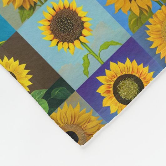 Zonnebloemen collage fleece deken (Hoek)