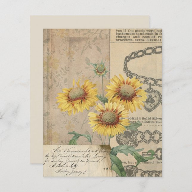  Zonnebloemen Collage Scrapbook Papier (Voorkant / Achterkant)