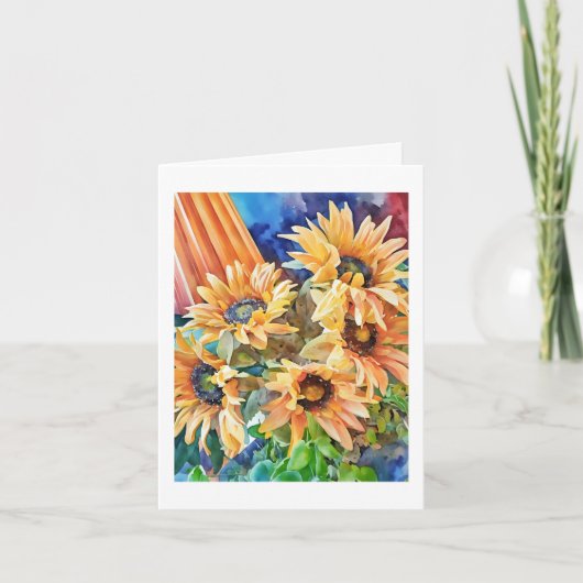 Zonnebloemen Computer Watercolor Schilderij Kaart (Voorkant)