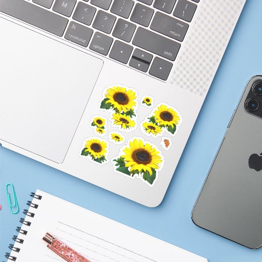 Zonnebloemen Contour Sticker (Laptop met iPhone)