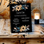 Zonnebloemen contrasteren zwarte bruiloft save the date