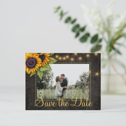 Zonnebloemen country Christmas save the date bruil Aankondigingskaart (Staand voorkant)