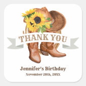 Zonnebloemen, Cowboy Boots, Pet en Lasso Vierkante Sticker (Voorkant)
