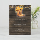 Zonnebloemen cowboylaarzen schuur hout opslaan de  aankondiging (Staand voorkant)