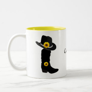 Zonnebloemen, Cowgirl Black Pet & Boot Two-Tone Co Tweekleurige Koffiemok