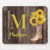 Zonnebloemen Cowgirl Boots Rustic Wood Monogram Muismat (Voorkant)