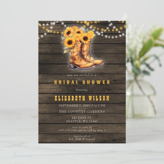 Zonnebloemen Cowgirl laarzen Western Vrijgezellenf Kaart (Staand voorkant)