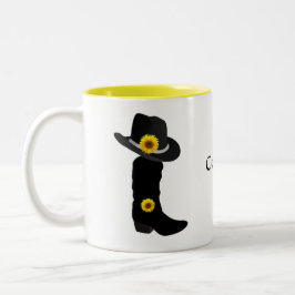 Zonnebloemen, Cowgirl Zwarte Hoed & Laars Twee-Ton Tweekleurige Koffiemok