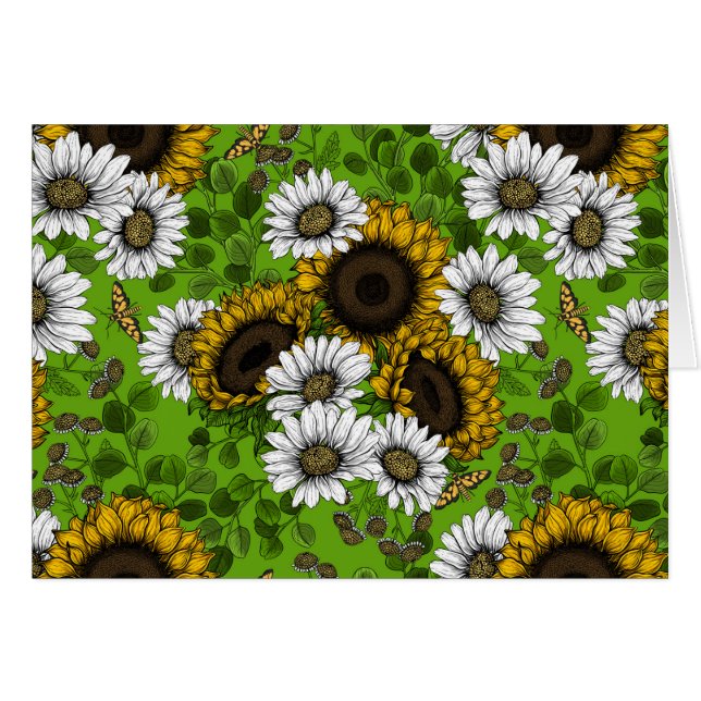 Zonnebloemen, dagboeien, zomertuin (Voorkant Horizontaal)
